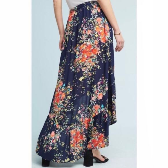 ANTHROPOLOGIE ON THE ROAD BLUE FLORAL HiGH LOW FULL A LINE SKIRT XS - Picture 2 of 9